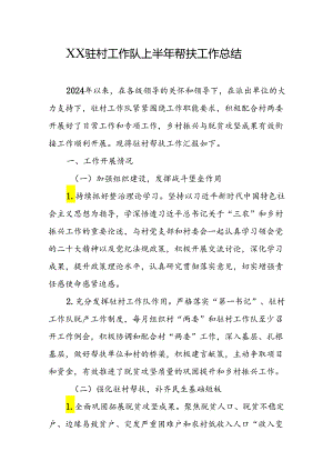 驻村工作队上半年帮扶工作总结.docx