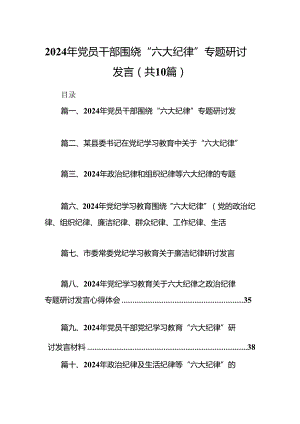 2024年党员干部围绕“六大纪律”专题研讨发言范文10篇（精选版）.docx
