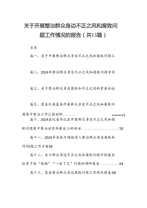 关于开展整治群众身边不正之风和腐败问题工作情况的报告 （汇编13份）.docx