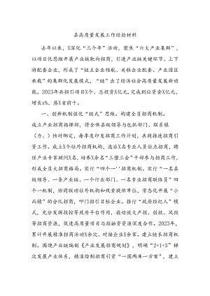 县高质量发展工作经验材料.docx