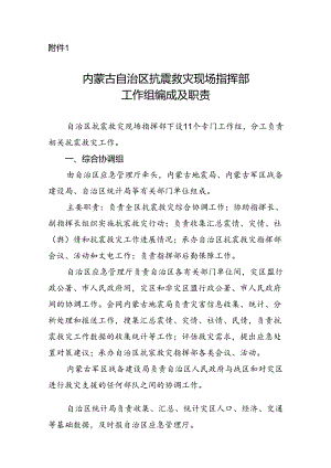 内蒙古自治区抗震救灾现场指挥部工作组编成及职责.docx