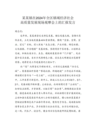 某某镇在2024年全区镇域经济社会高质量发展现场观摩会上的汇报发言.docx