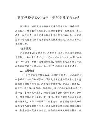 某某学校党委2024年上半年党建工作总结.docx