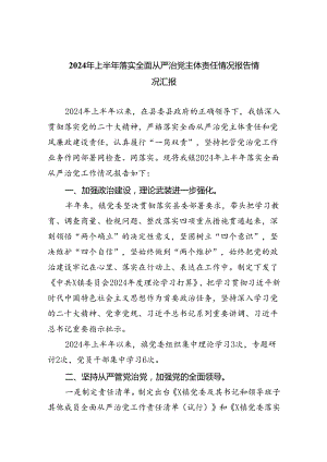 （7篇）2024年上半年落实全面从严治党主体责任情况报告情况汇报通用精选.docx