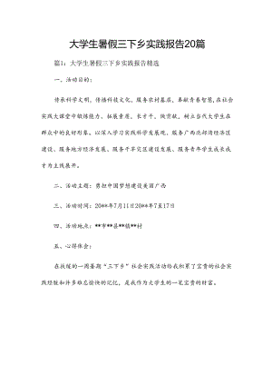大学生暑假三下乡实践报告20篇.docx