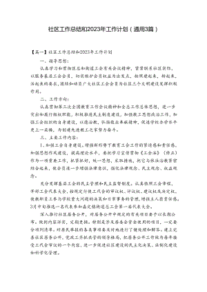 社区工作总结和2023年工作计划(通用3篇).docx