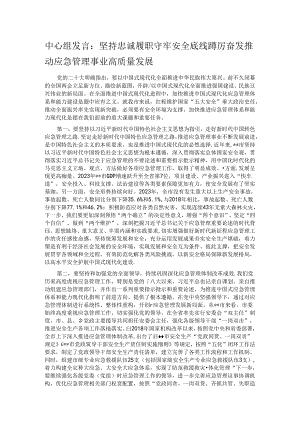 中心组发言：坚持忠诚履职 守牢安全底线 踔厉奋发推动应急管理事业高质量发展.docx