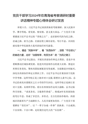(八篇)党员干部学习2024年在青海省考察调研时重要讲话精神专题心得体会研讨发言（精选）.docx