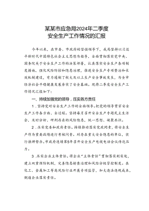 某某市应急局2024年二季度安全生产工作情况的汇报.docx