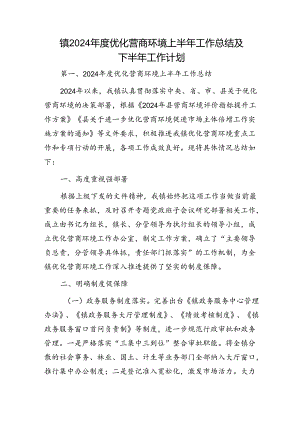 乡镇2024年度优化营商环境上半年工作总结及下半年工作计划.docx