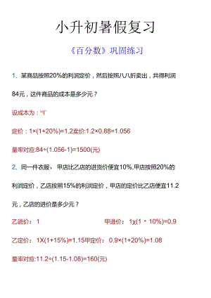 小升初暑假复习 《百分数》巩固练习.docx