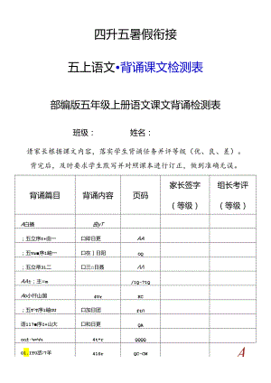 四升五暑假衔接之五年级上册背诵课文检测表.docx