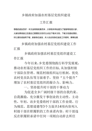 乡镇政府加强农村基层党组织建设工作汇报.docx