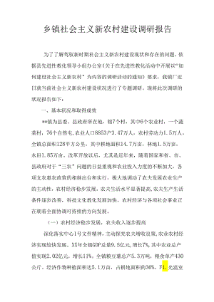 乡镇社会主义新农村建设调研报告.docx