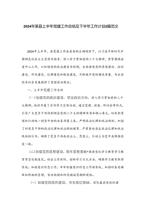 2024年某县上半年党建工作总结及下半年工作计划2篇范文.docx
