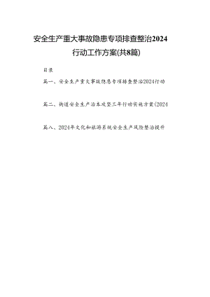 2024安全生产重大事故隐患专项排查整治行动工作方案8篇（精选版）.docx