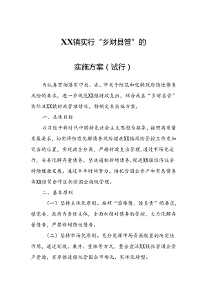 XX镇实行“乡财县管”的实施方案.docx