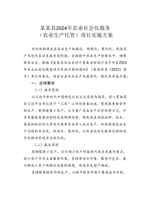 某某县2024年农业社会化服务（农业生产托管）项目实施方案.docx