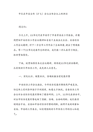 市长在市委全体（扩大）会议全体会议上的讲话.docx