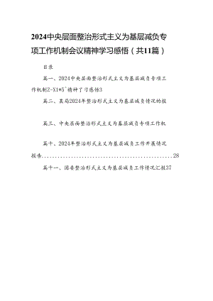 中央层面整治形式主义为基层减负专项工作机制会议精神学习感悟(11篇合集）.docx