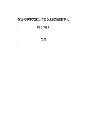 在宣传思想文化工作会议上的发言材料汇编（8篇）.docx