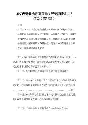 （16篇）2024年推动金融高质量发展专题研讨心得体会（最新版）.docx