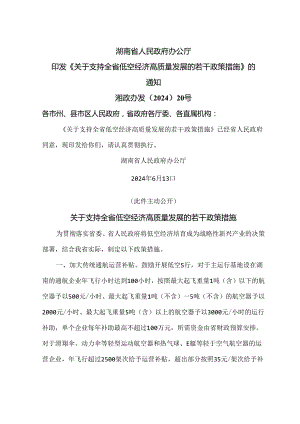 湖南省关于支持全省低空经济高质量发展的若干政策措施（2024年）.docx