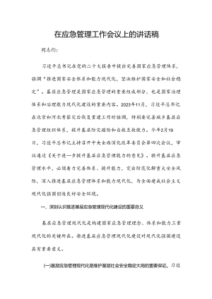 在应急管理工作会议上的讲话稿.docx