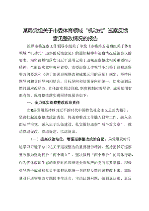 某局党组关于市委体育领域“机动式”巡察反馈意见整改情况的报告.docx