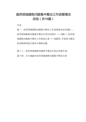 （16篇）医药领域腐败问题集中整治工作进展情况总结（最新版）.docx