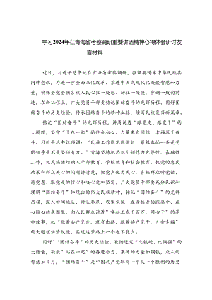 学习2024年在青海省考察调研重要讲话精神心得体会研讨发言材料8篇（精选版）.docx