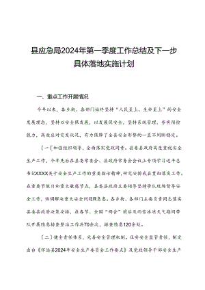 县应急局2024年第一季度工作总结及下一步计划.docx