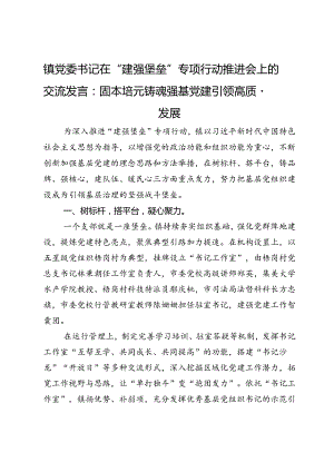 镇党委书记在“建强堡垒”专项行动推进会上的交流发言：固本培元 铸魂强基 党建引领高质量发展.docx
