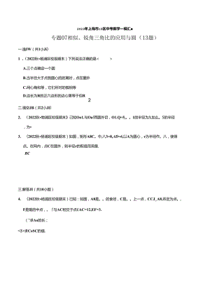 2023年初三一模分类汇编：相似、锐角三角比的应用与圆.docx
