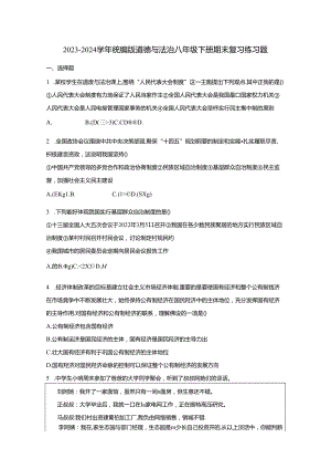 2023-2024学年统编版道德与法治八年级下册期末复习练习题（附答案）.docx