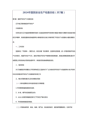 2024年医院安全生产检查总结（共7篇）.docx