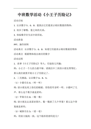 中班数学活动《小王子历险记》教案.doc