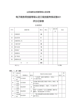 2024年山东省职业技能等级认定试卷 真题 电子商务师三级技能考核试卷评分记录表.docx