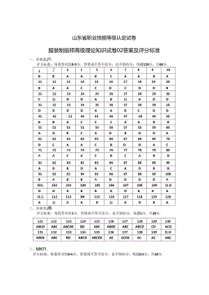 2024年山东省职业技能等级认定试卷 真题 服装制版师高级理论知识试卷02答案及评分标准.docx