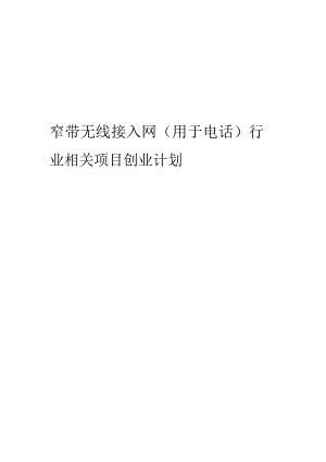 窄带无线接入网(用于电话)行业相关项目创业计划书.docx