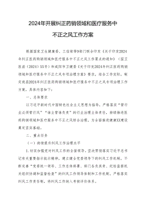 2024年医院开展纠正药销领域和医疗服务中不正之风工作实施方案合计7份.docx