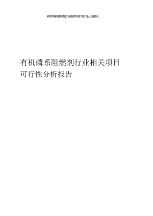 有机磷系阻燃剂行业相关项目可行性分析报告.docx