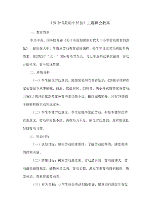 《劳中悟美动中长技》主题班会教案.docx