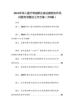 9篇2024年深入医疗领域群众身边腐败和作风问题专项整治工作方案（精选）.docx