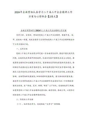 2024年全面贯彻认真学习二十届三中全会精神工作方案与心得体会【2篇文】.docx