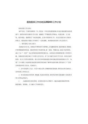 医院医保工作总结及2024年工作计划.docx