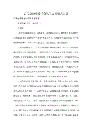 公司总经理总结会议发言稿范文三篇.docx