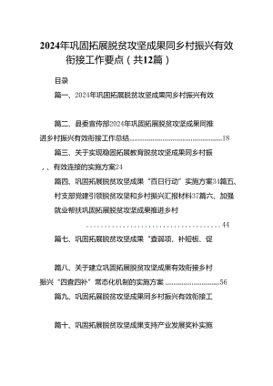 2024年巩固拓展脱贫攻坚成果同乡村振兴有效衔接工作要点(精选12篇集锦).docx