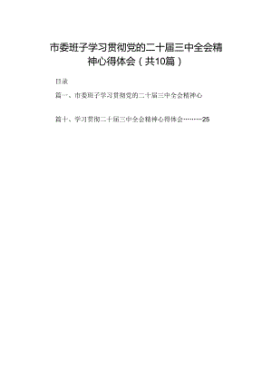 10篇市委班子学习贯彻党的二十届三中全会精神心得体会（精选）.docx