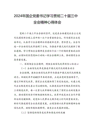2024年国企党委书记学习贯彻二十届三中全会精神心得体会.docx